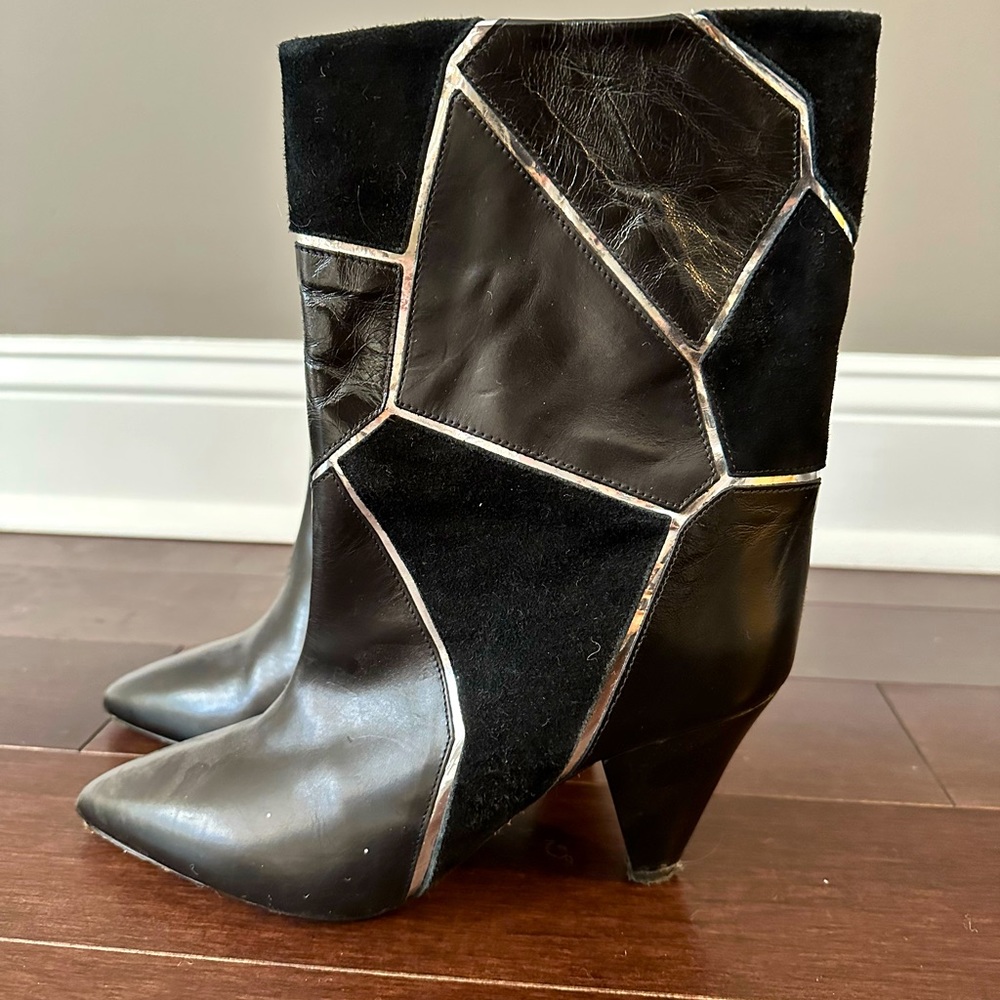 Isabel marant leather and suede pattern boots with silver accent size 8